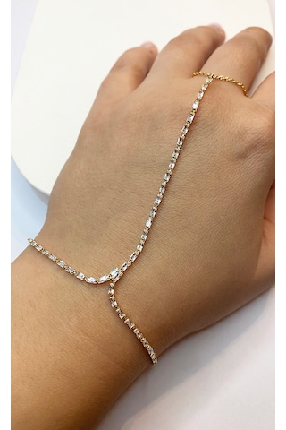 Kadın Sıralı Taş Model Gold Renk Taşlı Çelik Şahmeran Altın