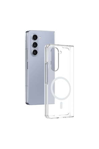 Samsung Galaxy Uyumlu Z Fold 5 Kılıf Darbe Emici İnce Korumalı M-safe Şarj Özellikli Pürüzsüz Şeffaf Sert Pc Kapak Şeffaf