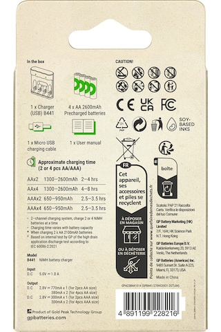 Gp B441 Usb Pil Şarj Cihazı 4 Adet 2600 Aa Kalem Pilli Set