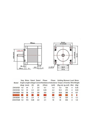23HS7628 Nema 23 Step Motor 1.9 Nm 3.2V 2.8A D Mil 2 Faz 1.8 Derece 200 Adım 3D Yazıcı Printer