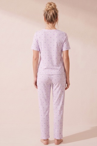 Siyah İnci Pamuklu Fitilli Kaşkorse Örme Pijama Takım 26120402 Lila Mor Çiçek
