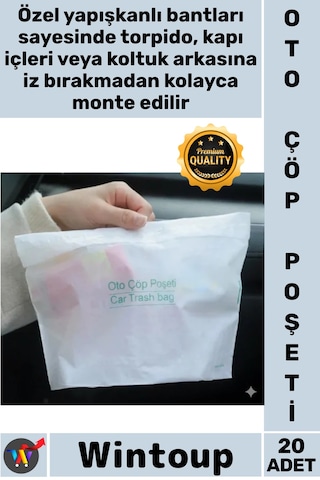 Poşet Yapışkanlı Sızdırmaz Hijyenik Özel Konforlu Pratik Su Geçirmez Oto Araba Çöp Poşeti 20 Adet