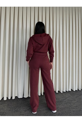 Laluvia Bordo %100 Pamuk Kapüşonlu Fitilli Takım - 51232 Bordo
