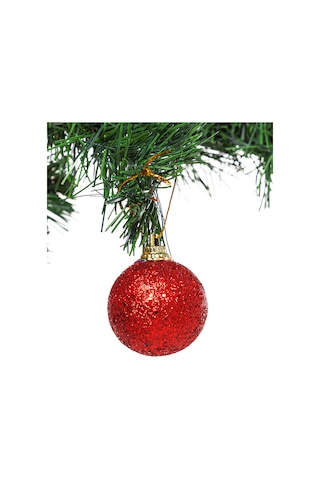 Yılbaşı Çam Ağacı Süsü Kırmızı Simli Top 4 Cm 6'lı