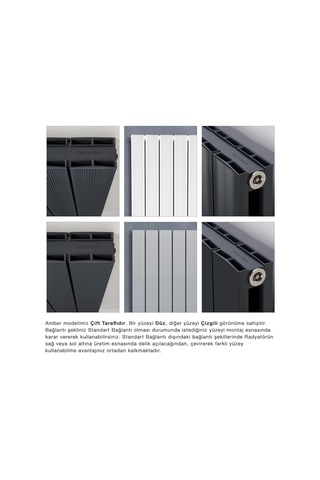 900x795mm Amber Dikey Gümüş Gri Alüminyum Radyatör Standart Bağla