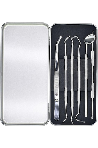 Valkyrie 6 Adet Metal Kutulu Paslanmaz Çelik Diş Tartar Dil Temizleme Dental Ağız Bakım Seti
