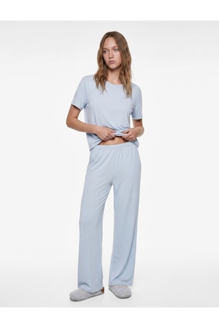 Koton Kısa Kollu Bisiklet Yaka Viskon Basic Pijama Üstü Mavi 6slk40028mk