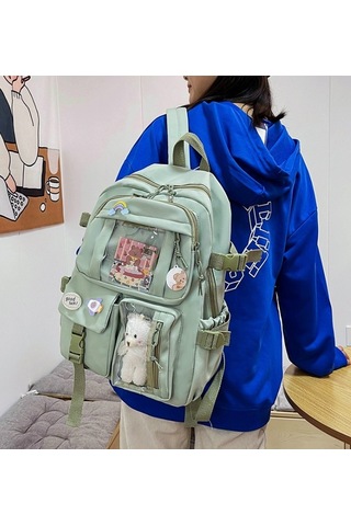 Lixiaqu01 Green Sevimli Kadın Sırt Çantaları Su Geçirmez Çok Cep Açık Yeşil