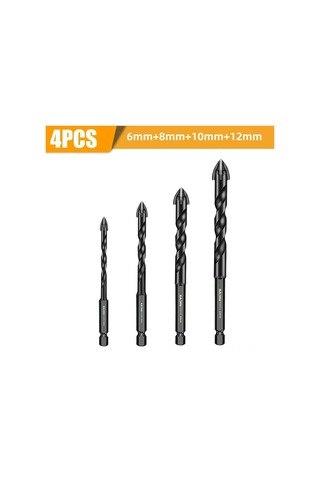 Yaleker 4'lü Çelik Çivi Seti: Cam, Seramik, Tuğla Delme İçin 6-8-10-12mm, Dört Kesici Uç, Titanyum Kaplama, Hızlı Montaj Uçlu