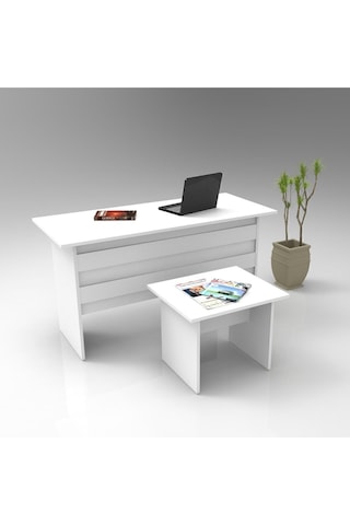 Bega Ab Ofis Masası Sehpa 2'li Ofis Büro Masa Takımı 3 Renk Beyaz Beg8-w Beyaz