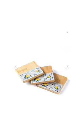Tantitoni Bambu 6 Parça Standlı Desenli Bardak Altlığı Seti 11.5x11x5 Cm Ahşap