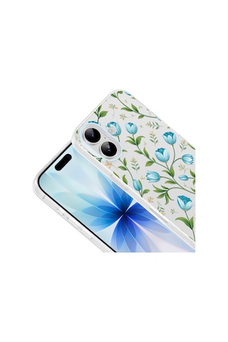 Apple iPhone Uyumlu 16 Kılıf Kamera Korumalı Desenli Zore Klip Kapak - Mavi Lale -