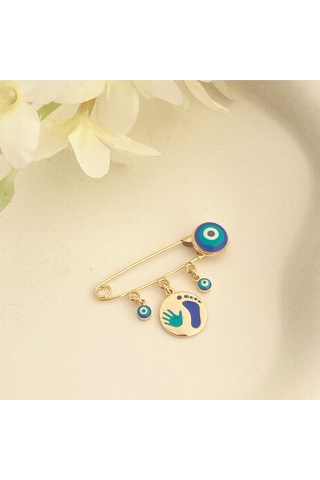 Bebek Yaka İğnesi Bebek Nazarlık El Ayak İzi Yaka İğnesi Gold