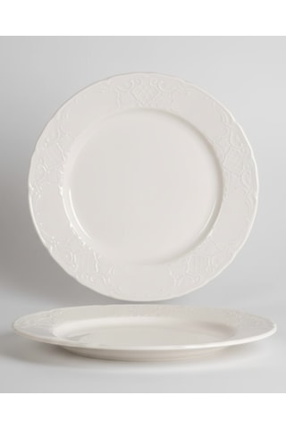 6 Kişilik Kabartma Desen Lisa Servis Tabağı 25cm Krem Rengi