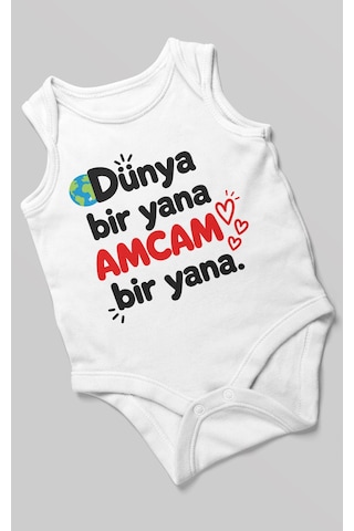 Morivokids Dünya Bir Yana, Amcam Bir Yana Sıfır Kollu Bebek Zıbını %100 Pamuk Beyaz