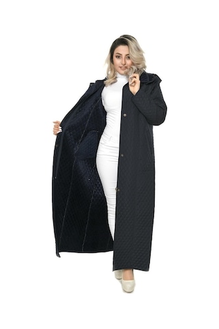 Kadın Kapitone Mont (142 Cm) Lacivert Büyük Beden Çok Renkli