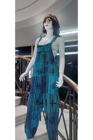 Hint Otantik Yıkamalı Taşlanmış Turkuaz Şalvar Tulum Çok Renkli