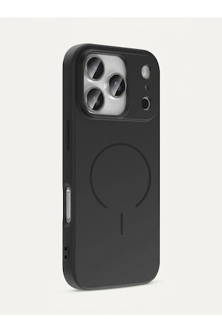 Apple iPhone Uyumlu 17 Pro Max Magsafe Özellikli İçi Kadife Yumuşak Aqua Silikon Kılıf Siyah