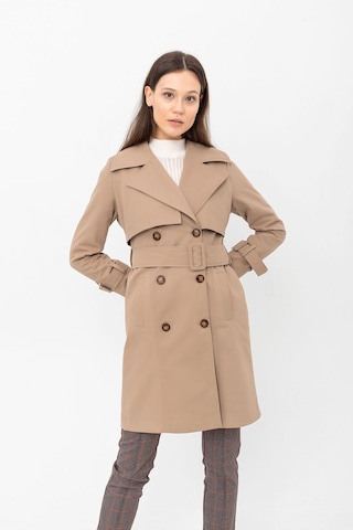 Pastelastore %100 Pamuk Gabardin Midi 95cm Astarlı Kemerli Kadın Trençkot 1113 Yeni Bej