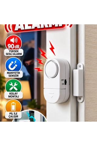 Kapı Ve Pencere Alarmı Manyetik Sensörlü 90 Db Yüksek Sesli Güvenlik Sistemi