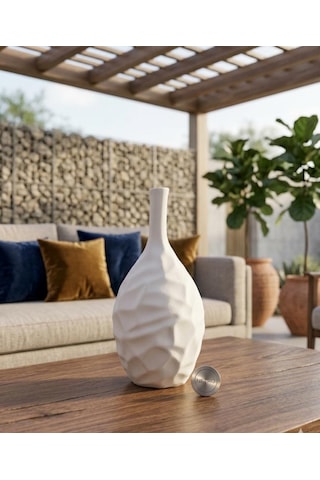 Dalgalı Model El Yapımı Özel Seri Testi Modeli Seramik Vazo 30 Cm Beyaz