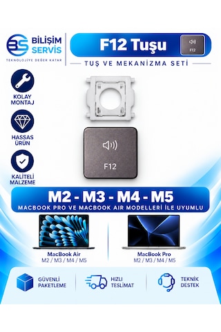Apple Uyumlu Macbook Air & Pro M2 - M3 - M4 - M5 Yedek Klavye Tuşu Ve Mekanizması / F12 Tuşu Apple Uyumlu Macbook Air & Pro M2 - M3 - M4 - M5 Yedek Klavye Tuşu Ve Mekanizması / F12 Tuşu