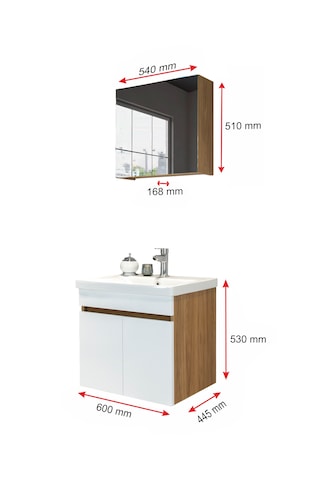 Star Banyo Dolabı Seti 60 Cm Egzotik Meşe & Parlak Beyaz Aynalı Lavabolu Mdf Egzotik Meşe & Parlak Beyaz