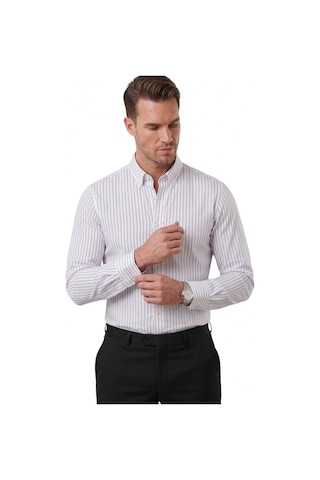 Deep Sea Deepsea Beyaz Slim Fit Çizgili Kolay Ütülenebilir Erkek Gömlek Modern Şık Yeni Sezon Gömlek 2602001