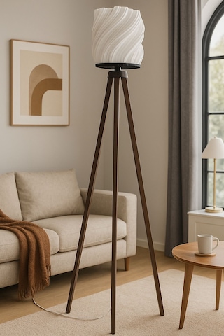 Luna Lambader Salon Oturma Odası Şık Modern Ahşap Ayaklı Şapka Kısmı Plastik Beyaz