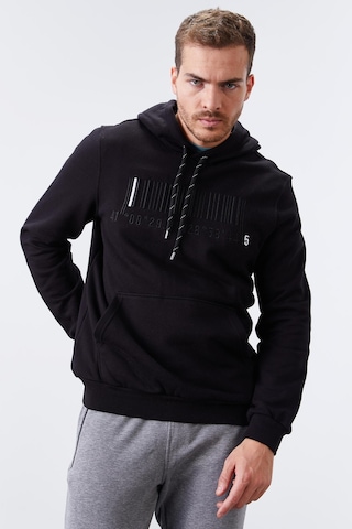 Tommy Life Siyah Nakışlı Kanguru Cep Standart Kalıp Kapüşonlu Erkek Sweatshirt - 87839 Siyah