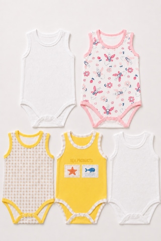 Babyhola 5'li Atlet Kol Çıtçıtlı Badi Mix Set Pudra