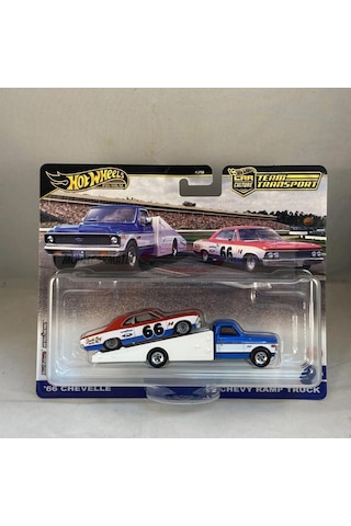 Hot Wheels Premium Team Transport 66 Chevelle With '72 Chevy Ramp Truck 1/64 Model Araba
