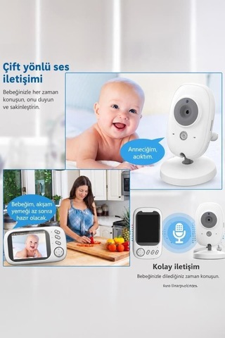 Özel Seri Ekran Gözlem Yatak Bebek Kamerası Telsiz Monitörlü Abm600 Beyaz
