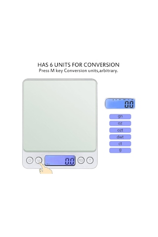 Dijital Hassas Mutfak Terazisi Hassas Tartı 2000 Gr./0.1 Gr. Hass Çok Renkli