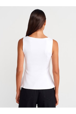 Dilvin 21001 Kayık Yaka Peplum Top-beyaz Beyaz