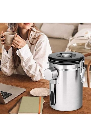 Pazly 1l/1.5l/2l Paslanmaz Çelik Hava Geçirmez Kahve Konteyner Saklama Kabı Seti Çay Pirinç Baharat Otlar Gıda Depolama Kepçe İle 1l Diğer