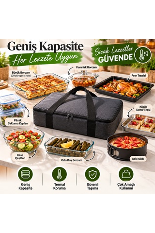 Microcase Isı Yalıtımlı Termal Hacimli Piknik Malzemesi Borcam Ve Yemek Taşıma Çantası Siyah 47 X 32 X11 Cm Al7041