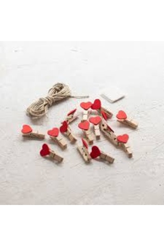 Kırmızı Kalpli Minik Ahşap Mandal 10+