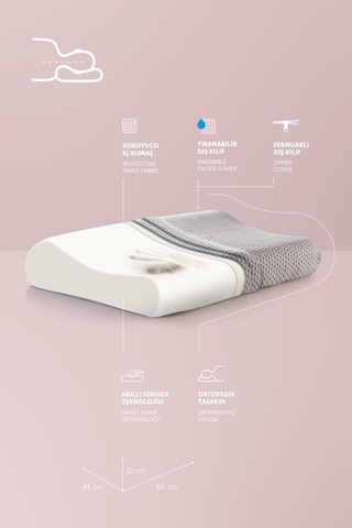 Pafu Visco Boyun Destekli Karbon Ortopedik Yastık Gri