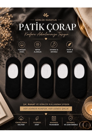 Çorap Vitrini 5'li Paket Siyah Babet Çorabı - Görünmez Patik Çorap Kaymaz Silikonlu Çorap Vitrini 5'li Paket Siyah Babet Çorabı - Görünmez Patik Çorap Kaymaz Silikonlu