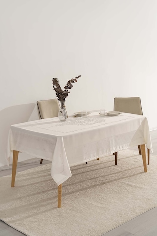 Jumbo Jakar Krem Sıvı İtici Leke Tutmaz Masa Örtüsü 160x220 Cm Krem