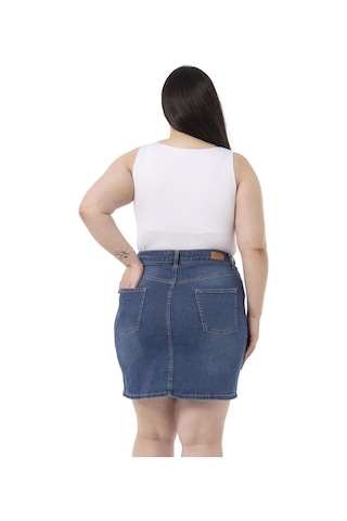 Disentis Büyük Beden Taşlama Detaylı Beş Cepli Mavi Mini Denim Etek-mavi Mavi