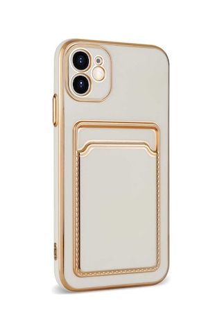 Apple Uyumlu iPhone 12 Kılıf Zore Bark Kartlıklı Kapak Beyaz