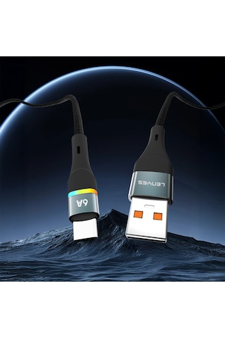 Lenyes Lc520 Usb-a To Type-c 6a Örgü Tasarımlı Hızlı Şarj Özellikli Şarj Kablosu 66w 1m Siyah Siyah