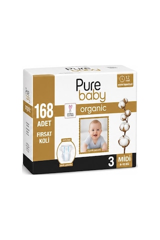 Pure Baby Bebek Bezi 3 Beden 4-10 Kg 168 Adet Ekstra Fırsat Pk 3 Numara