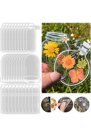 30 Adet Şeffaf Kurutulmuş Çiçek Kitap Ayracı, Dıy Set