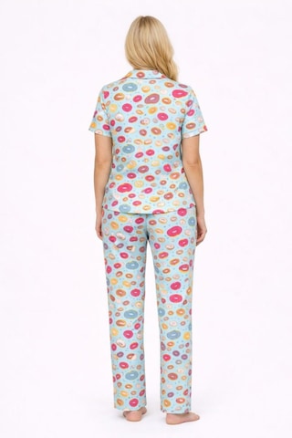 Burcumay Kadın Çok Renkli Donut Desenli Kısa Kollu Yazlık Pijama Takımı Çok Renkli