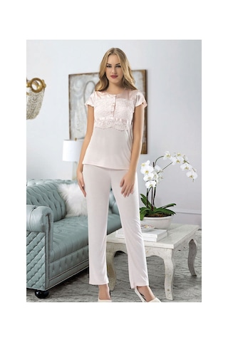 Sistina Pudra - 609 - Penye Pijama Takımı - 1417 - - Kmrsfres - Beden Xl