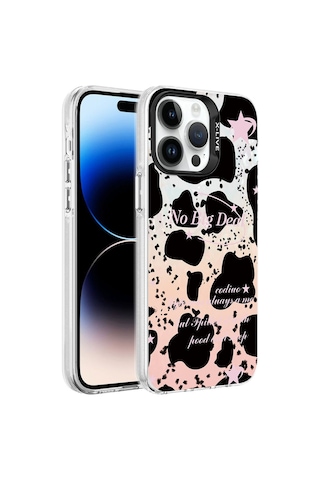 Apple Uyumlu iPhone 14 Pro Max Kılıf Mermer Desenli Zore Marbello Kapak Siyah-Beyaz