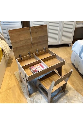 Mdf Çocuk Aktivite Masası Açılabilir Kapaklı 1 Masa + 1 Sandalye